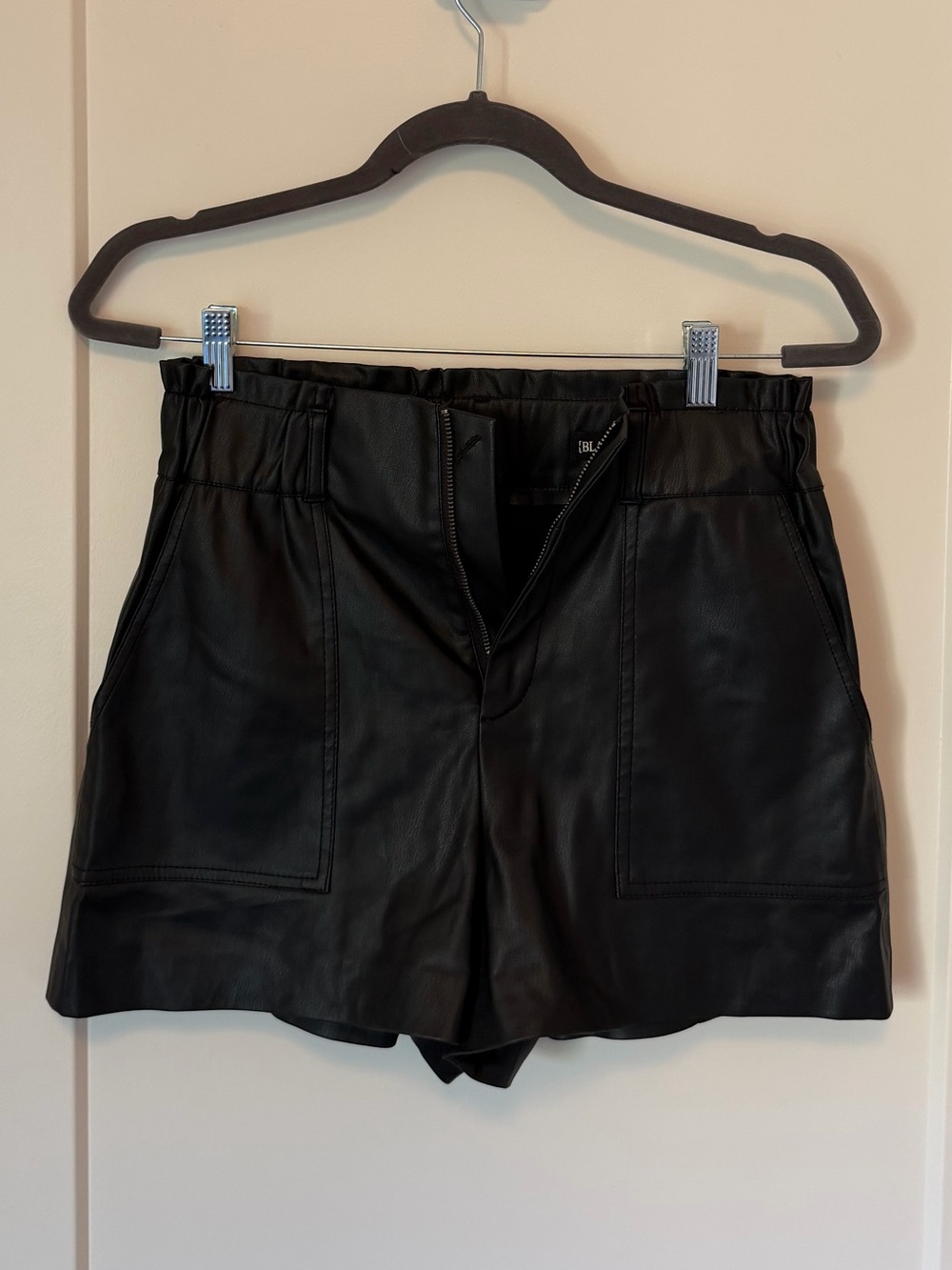 Blank NYC Black Faux Leather High-Waist Shorts